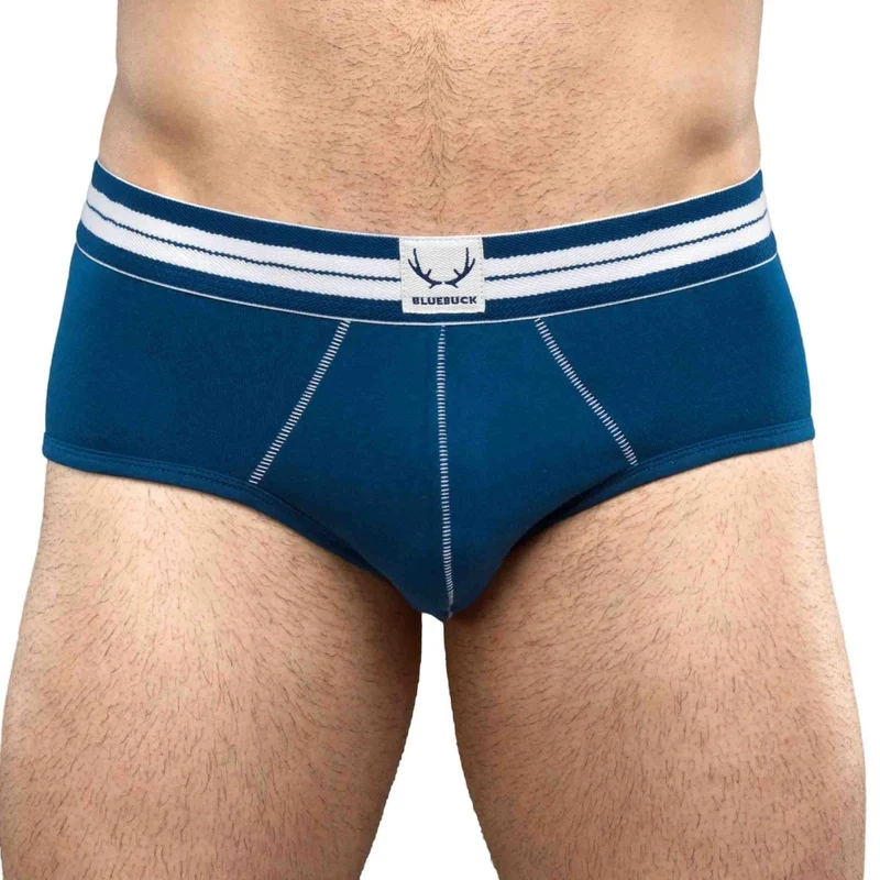 Marineblaue Unterhose mit weissen Nähten aus Bio-Baumwolle von Bluebuck
