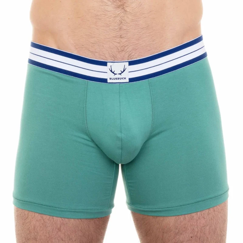 Grüne, lange Boxershorts aus Bio-Baumwolle von Bluebuck