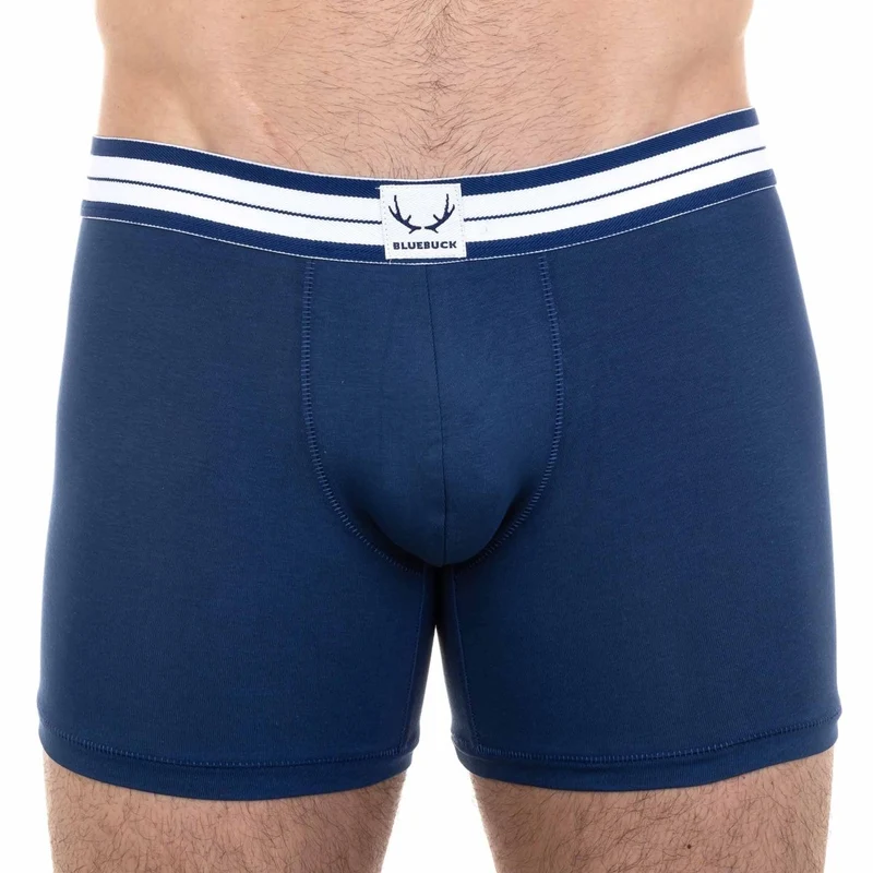 Dunkelblaue, lang Boxershorts aus Bio-Baumwolle von Bluebuck