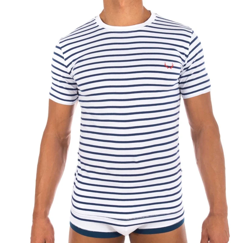Weiss-blau gestreiftes T-shirt aus Bio-Baumwolle von Bluebuck