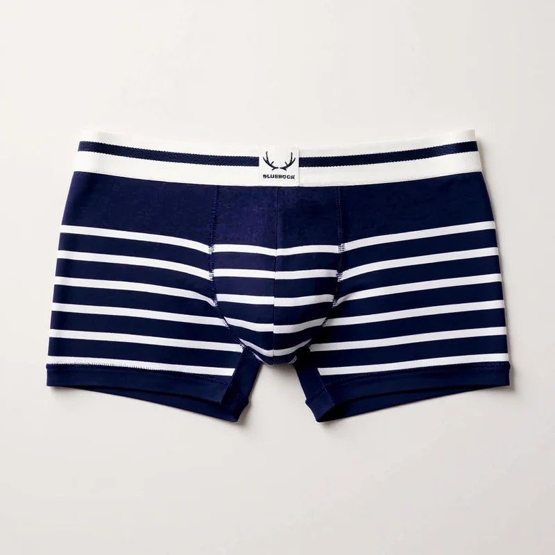 Boxer homme bleu marine en coton bio - rayures blanches
