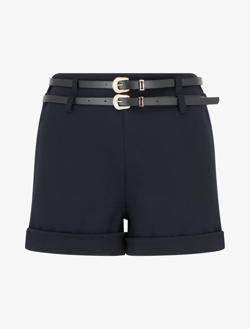 Kurze Hose mit geradem Saum und 2 Gürtel. - Marine