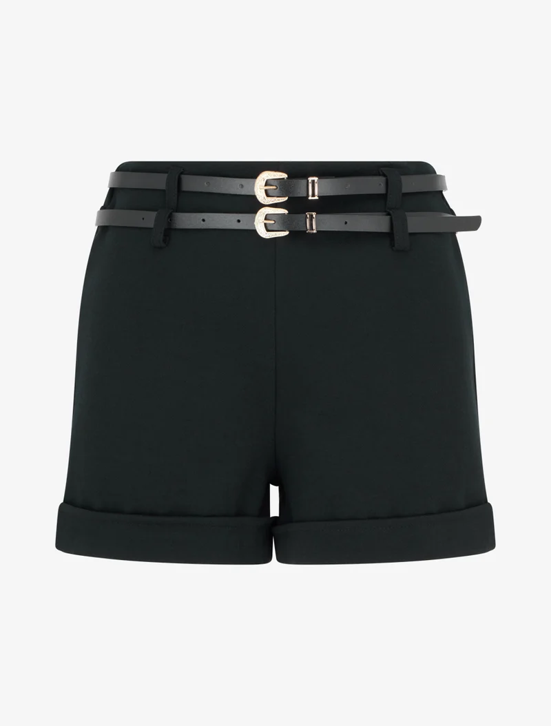Kurze Hose mit geradem Saum und 2 Gürtel. - Schwarz