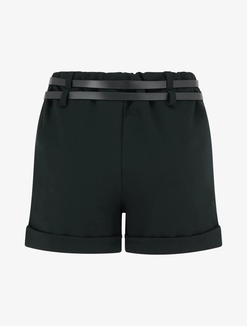 Kurze Hose mit geradem Saum und 2 Gürtel. - Schwarz