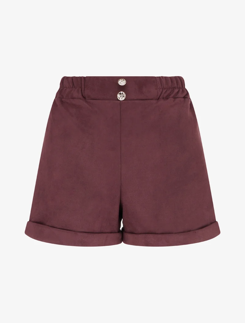 Kurze Paperbag-Shorts aus Wildlederimitat - Weinrot