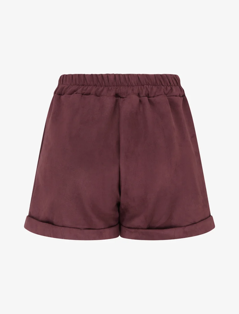 Kurze Paperbag-Shorts aus Wildlederimitat - Weinrot