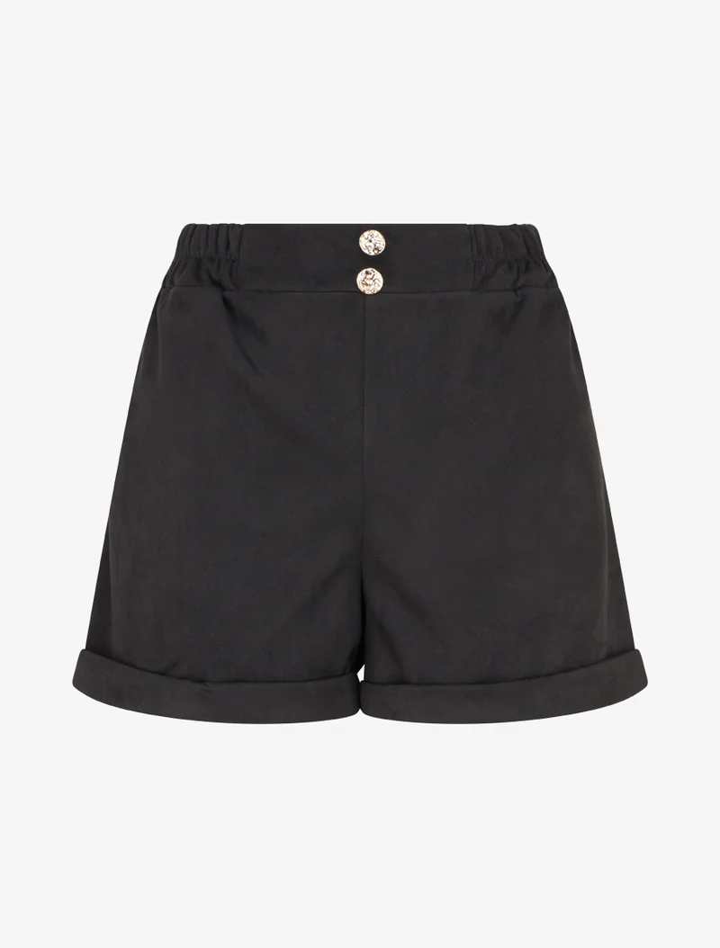 Kurze Paperbag-Shorts aus Wildlederimitat - Schwarz