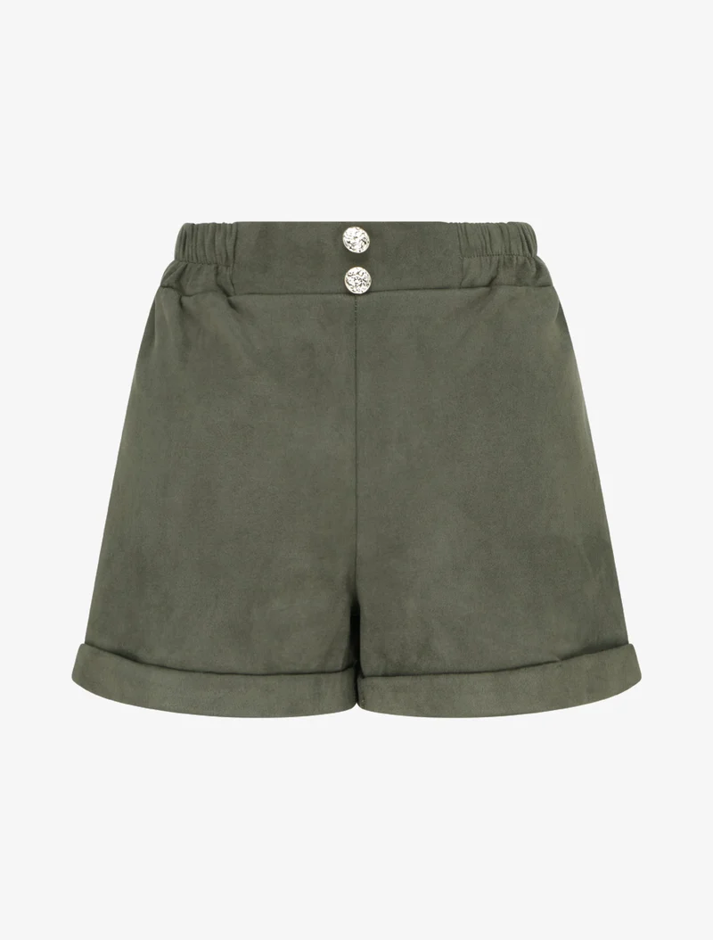 Kurze Paperbag-Shorts aus Wildlederimitat - Kaki