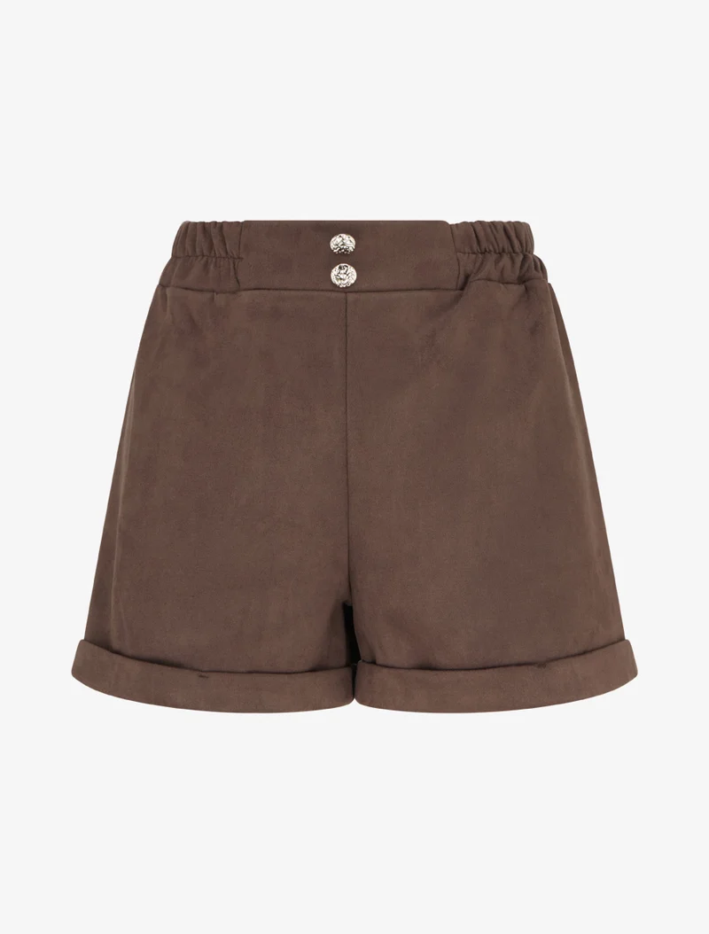 Kurze Paperbag-Shorts aus Wildlederimitat - Braun