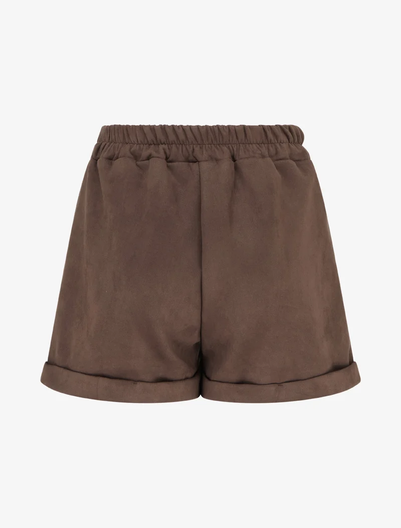 Kurze Paperbag-Shorts aus Wildlederimitat - Braun