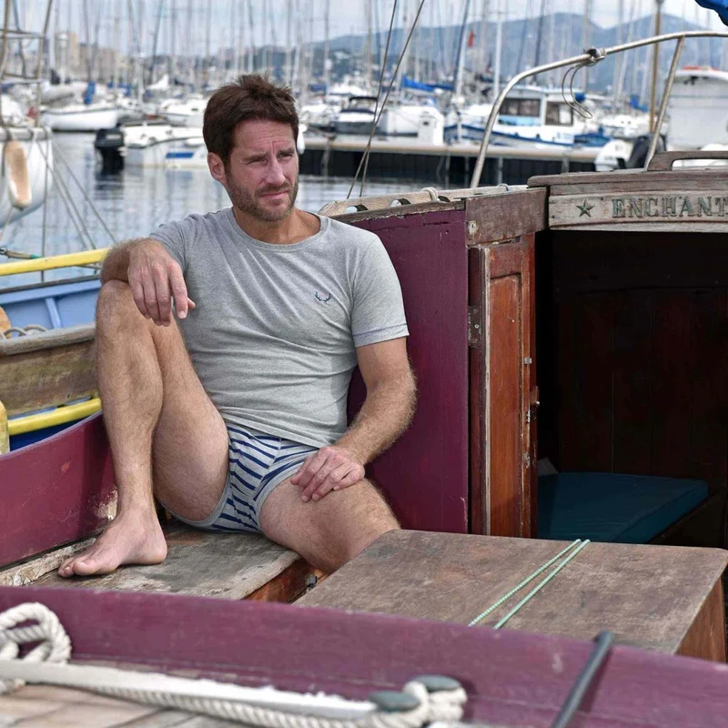 Grau-blau gestreifte Boxershorts aus Bio-Baumwolle von Bluebuck