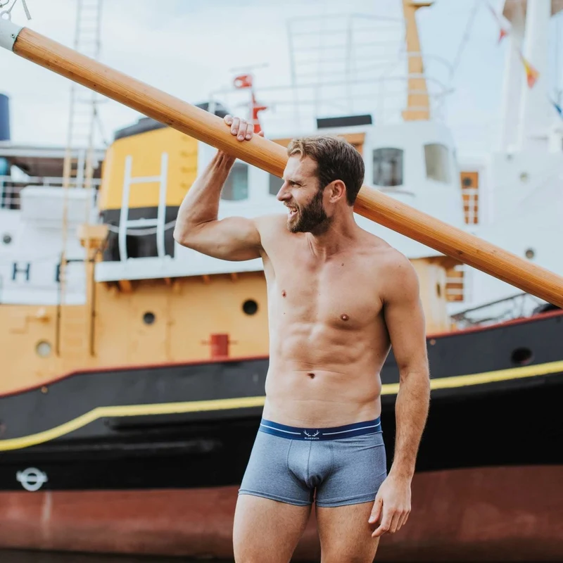 Blaue, melierte Boxershorts aus Bio-Baumwolle von Bluebuck
