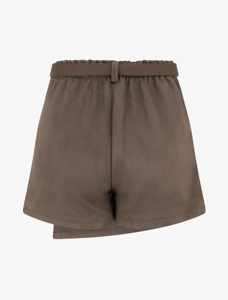 Wildleder-Shortsrock mit dekorativen Knöpfen - Braun