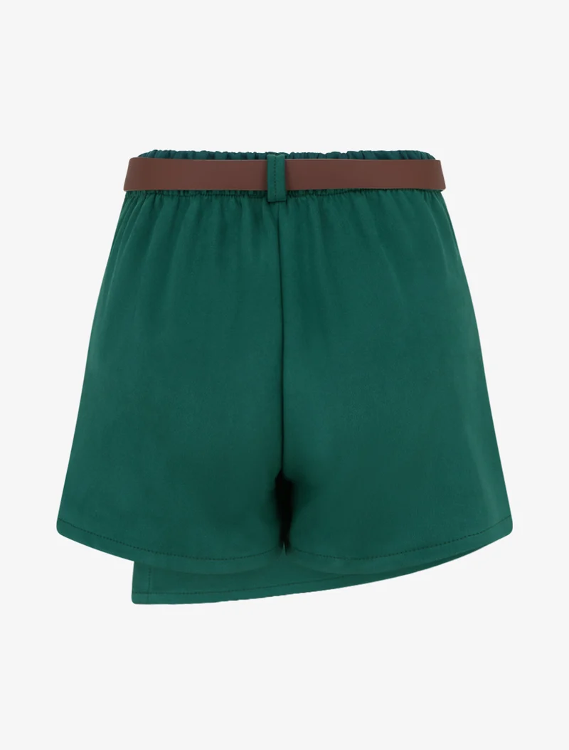 Wildleder-Shortsrock mit dekorativen Knöpfen - Dunkelgrün