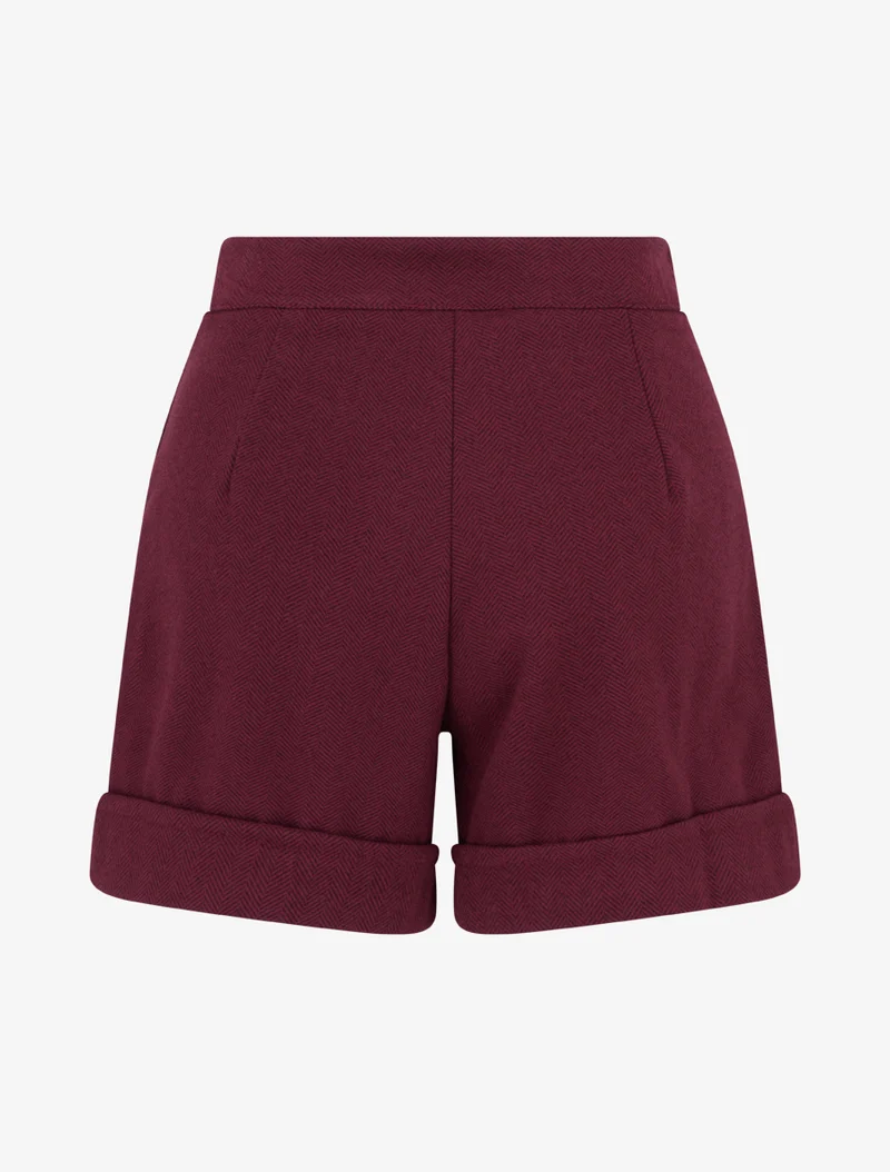 Kurze Hose mit geradem Saum und dekorativen Knöpfen. - Weinrot