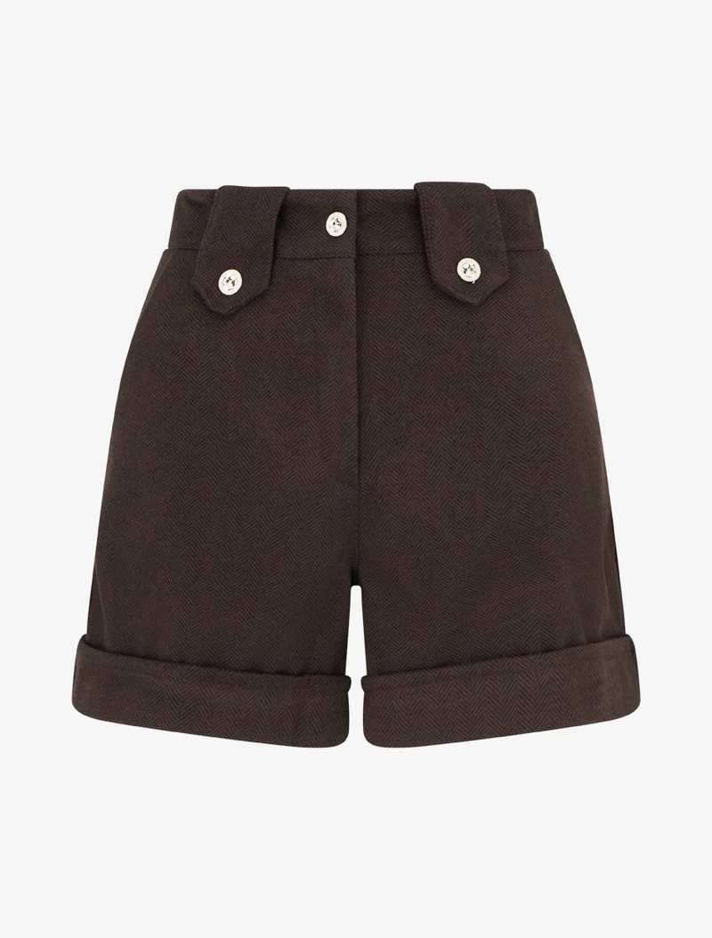 Kurze Hose mit geradem Saum und dekorativen Knöpfen. - Braun