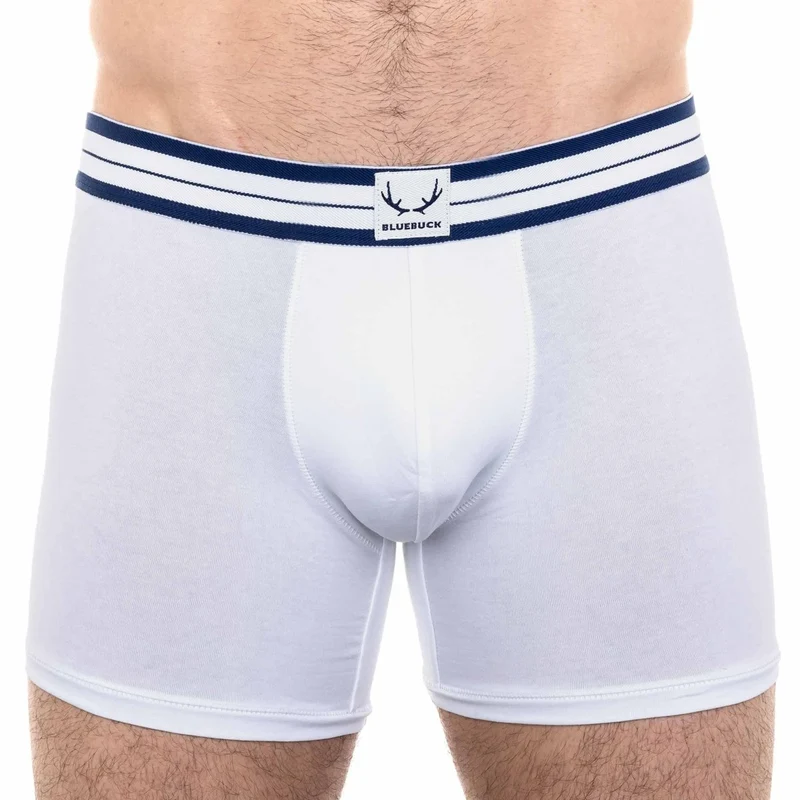 Weisse, lange Boxershorts aus Bio-Baumwolle von Bluebuck