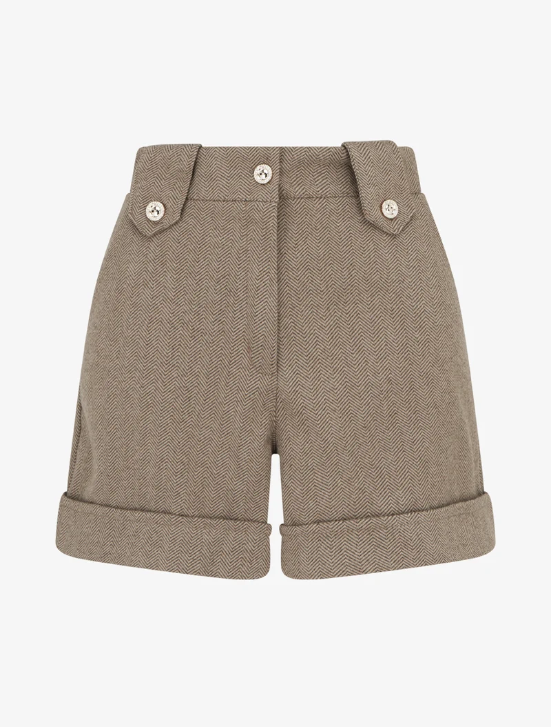 Kurze Hose mit geradem Saum und dekorativen Knöpfen. - Beige