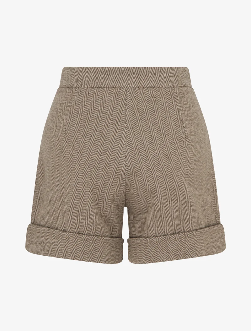 Kurze Hose mit geradem Saum und dekorativen Knöpfen. - Beige