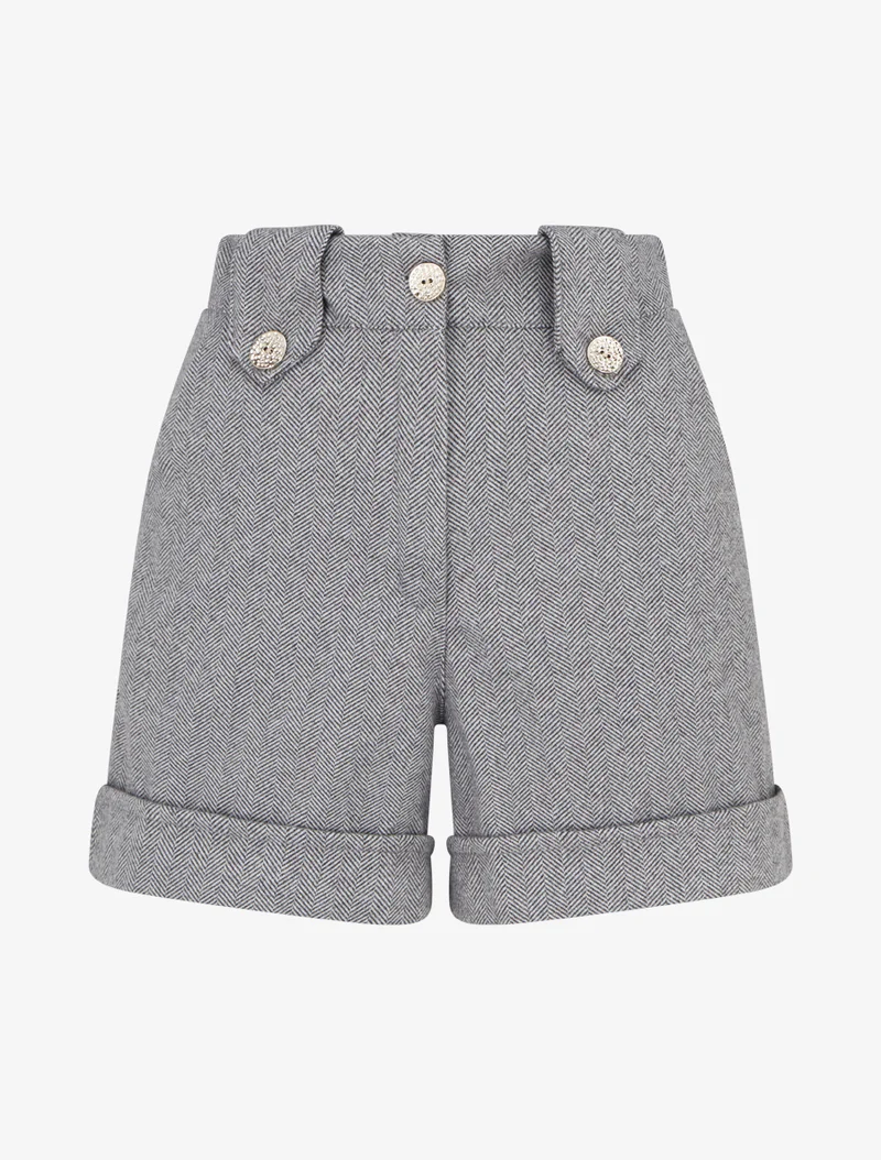 Kurze Hose mit geradem Saum und dekorativen Knöpfen. - Grau