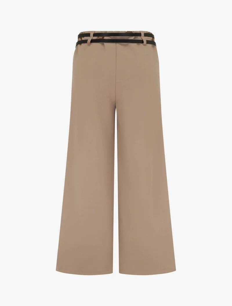 Weite Hose mit hoher Taille und doppeltem Gürtel - Kamel