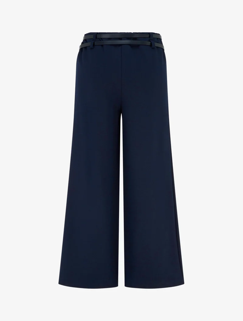 Weite Hose mit hoher Taille und doppeltem Gürtel - Marine