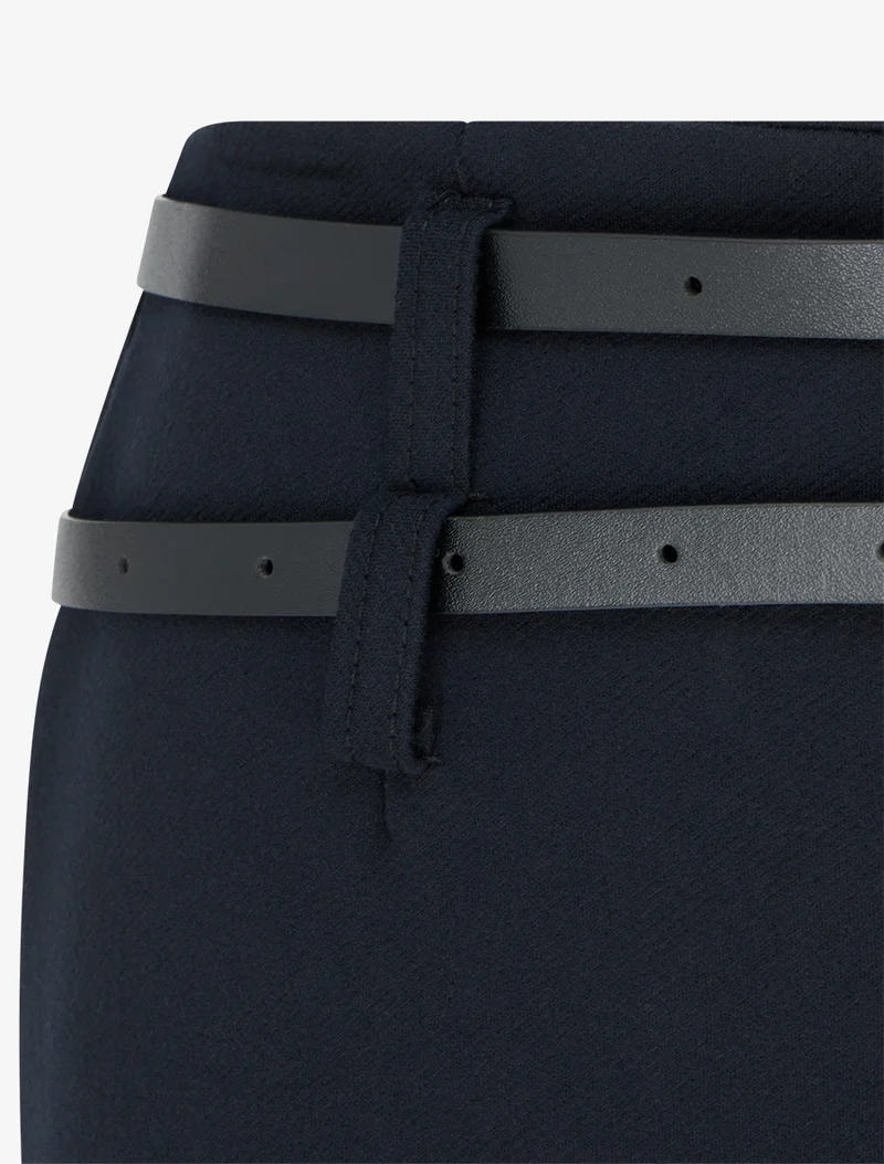 Weite Hose mit hoher Taille und doppeltem Gürtel - Marine