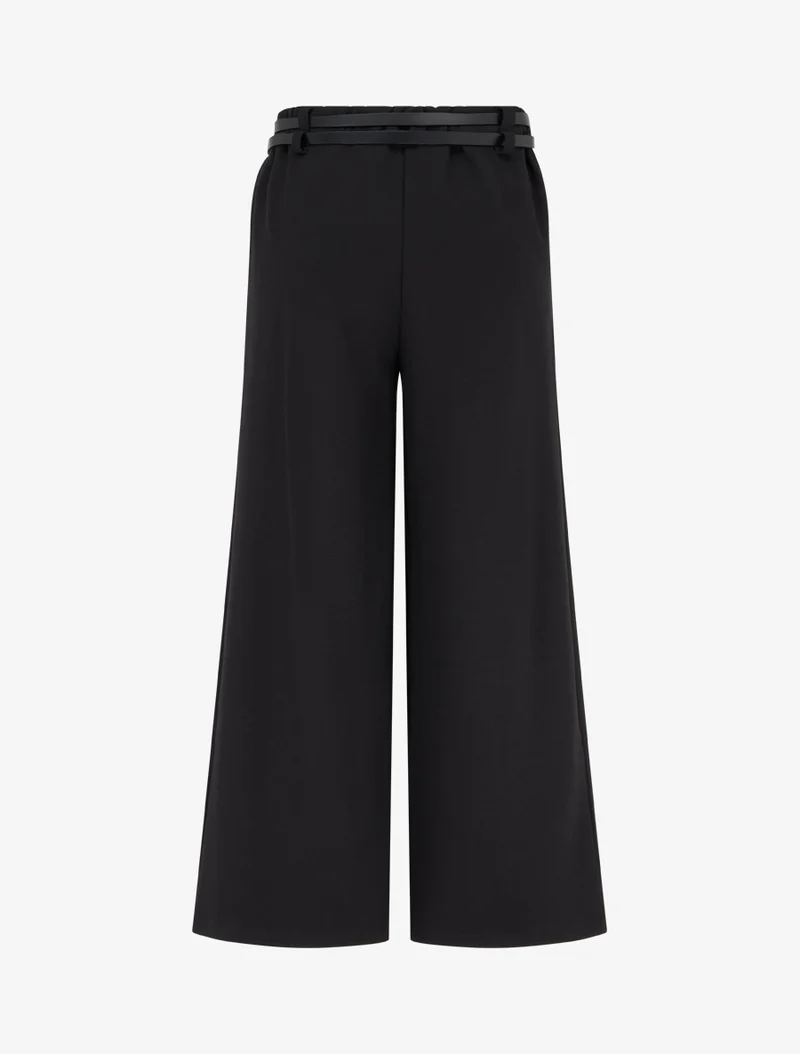 Weite Hose mit hoher Taille und doppeltem Gürtel - Schwarz
