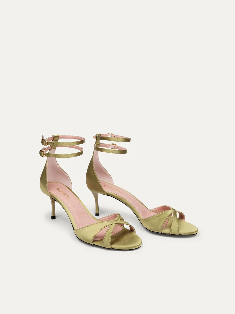 Grüne High Heels 12:30 pm Summer lunch aus recyceltem Satin von Bikkou