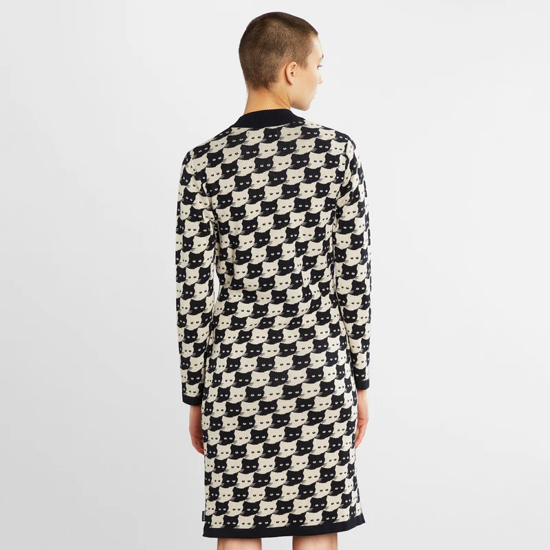 Strick-Kleid Lo Pepita aus 100% Bio Baumwolle von Dedicated in Katzen-Muster