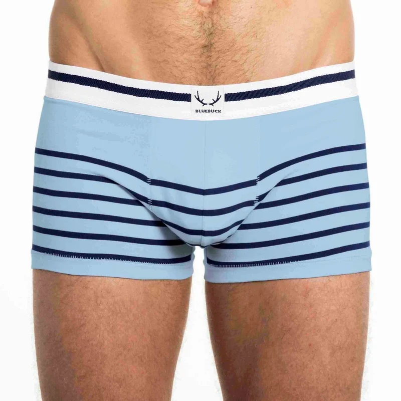 Boxer homme bleu arctique en coton bio - rayures bleu marine