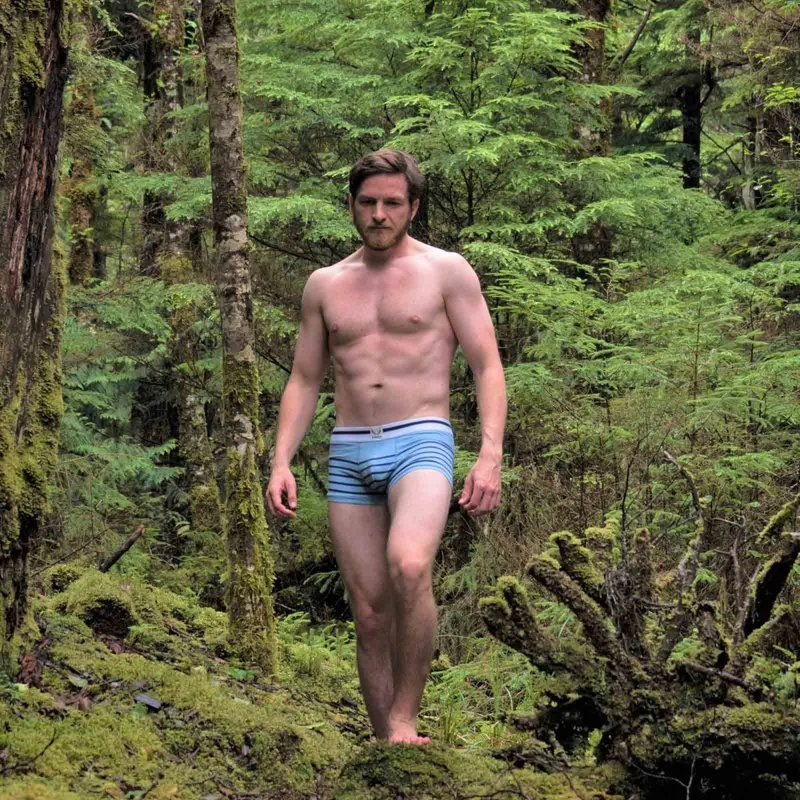 Boxer homme bleu arctique en coton bio - rayures bleu marine