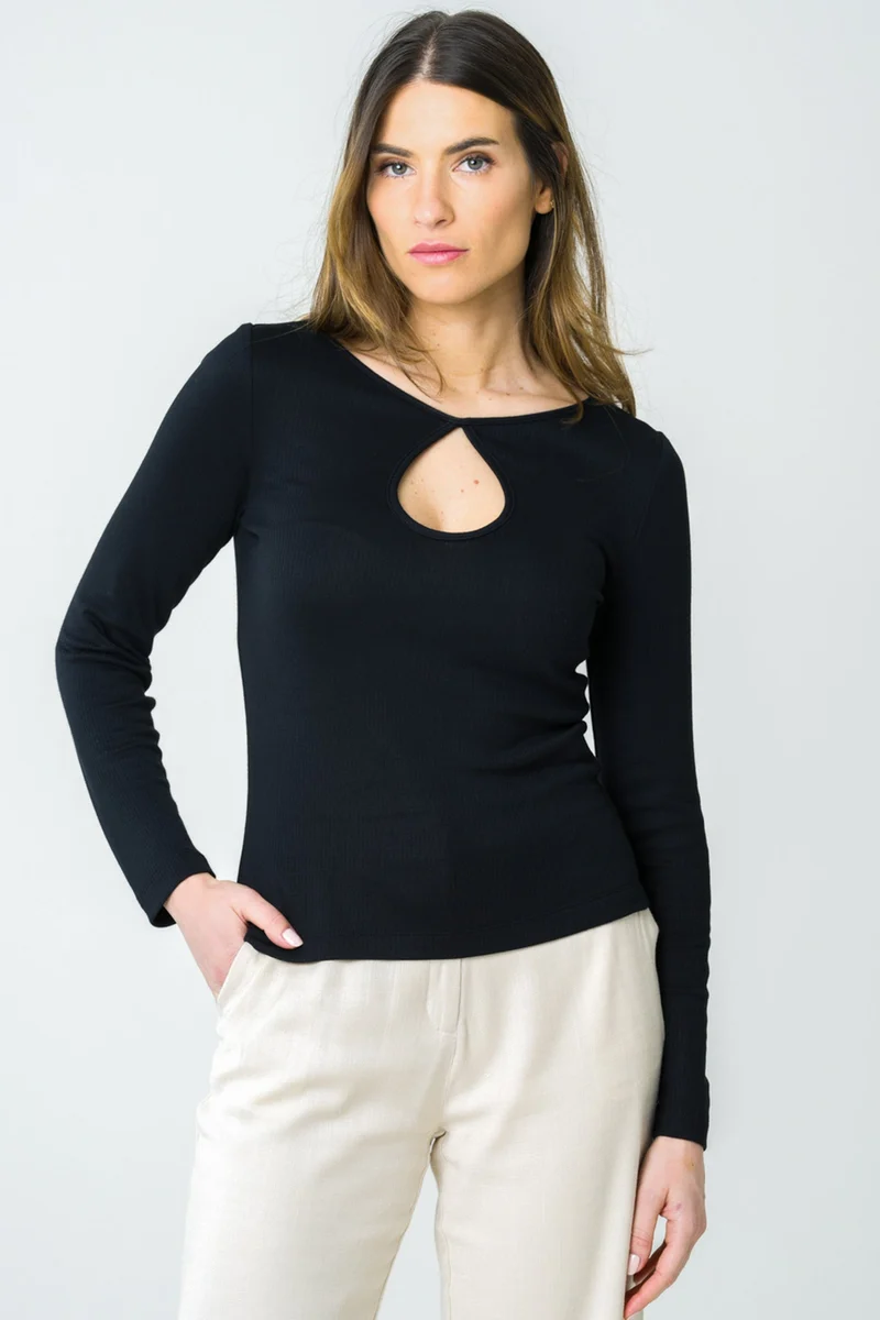 Schwarzes Langarmshirt Mehonia aus Tencel von Avani