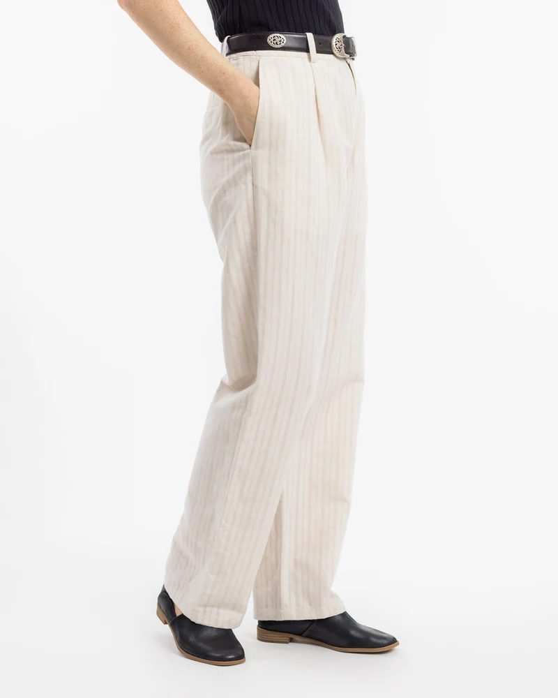Cremefarbene Hose High Waist aus Bio-Baumwolle & Leinen von Rotholz