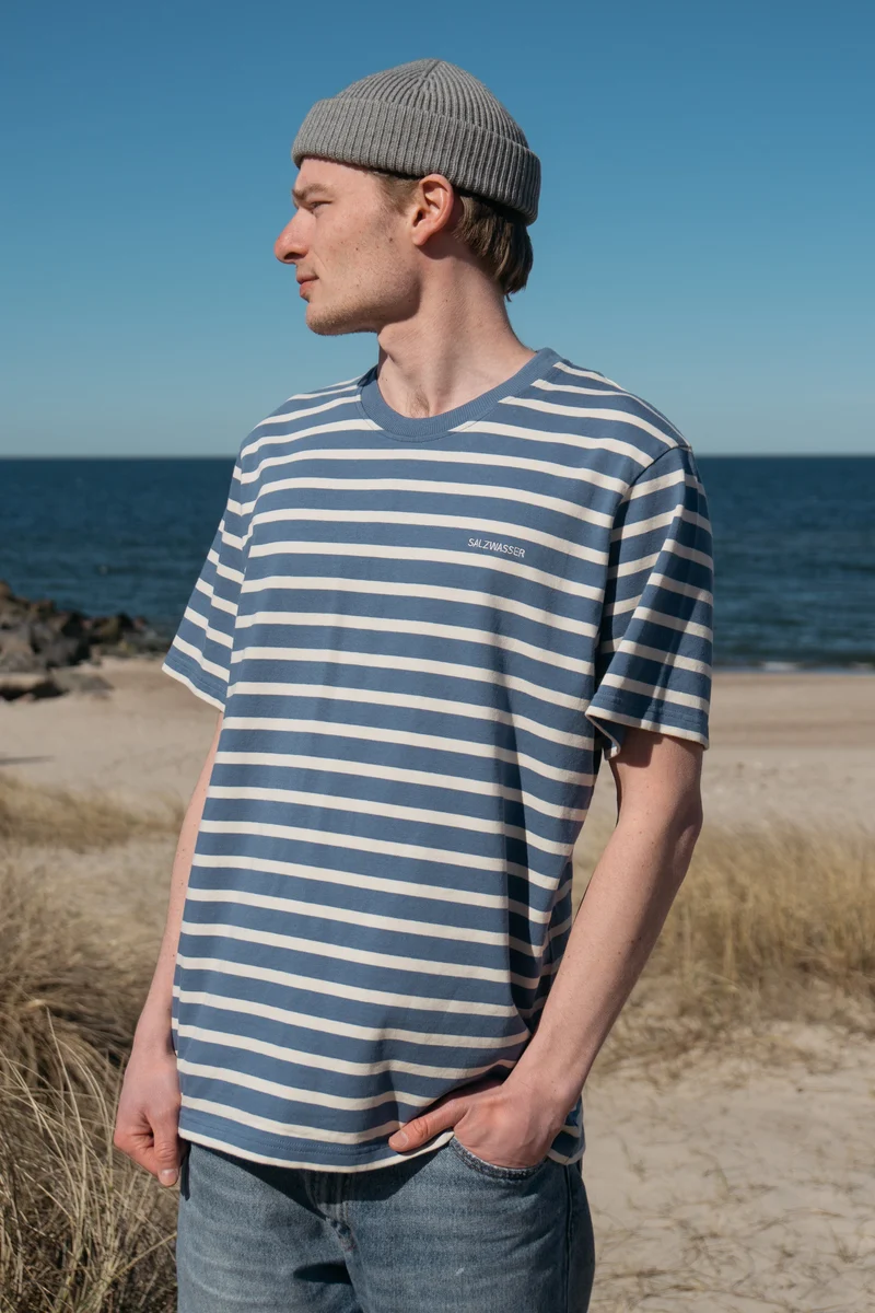 Heavy T-Shirt Jasper Indigo-Striped aus Bio Baumwolle von Salzwasser