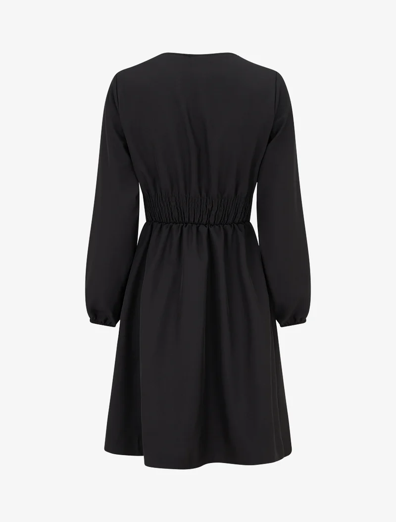Ausgestelltes einfarbiges Kleid mit langen Ärmeln und Spitze - Schwarz