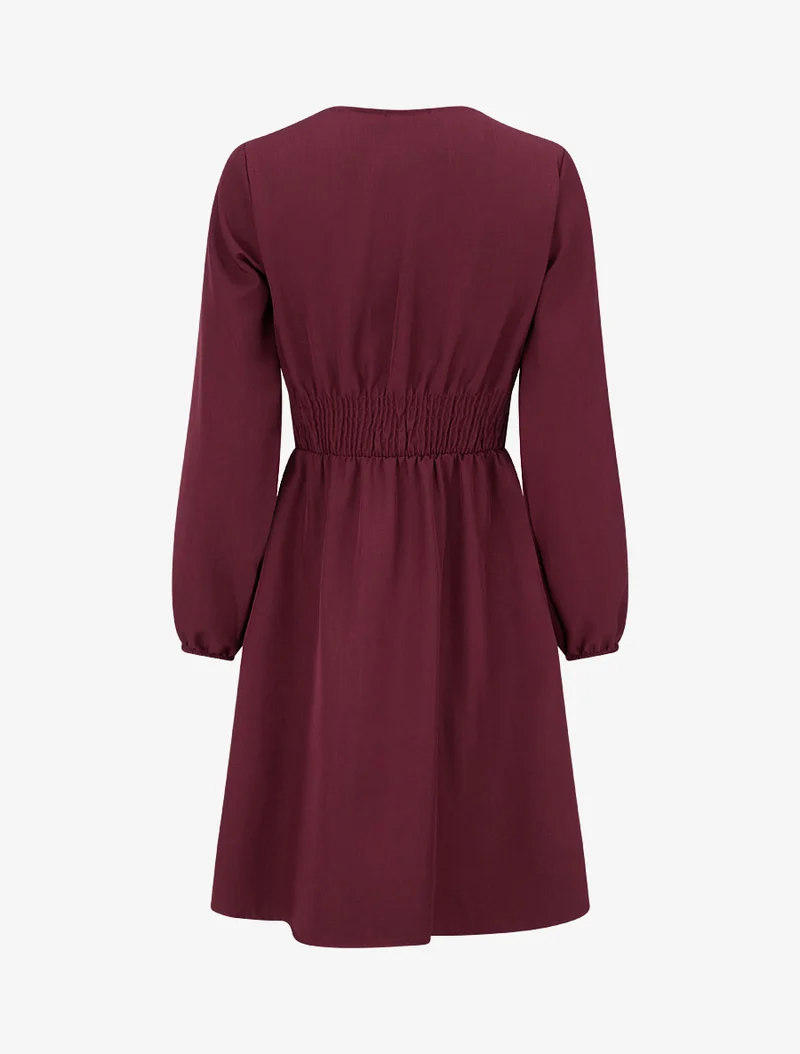 Ausgestelltes einfarbiges Kleid mit langen Ärmeln und Spitze - Weinrot