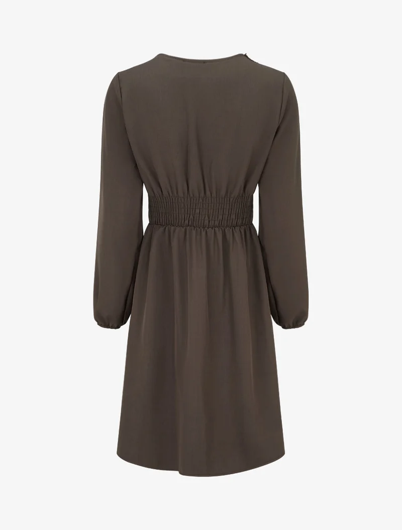 Ausgestelltes einfarbiges Kleid mit langen Ärmeln und Spitze - Braun