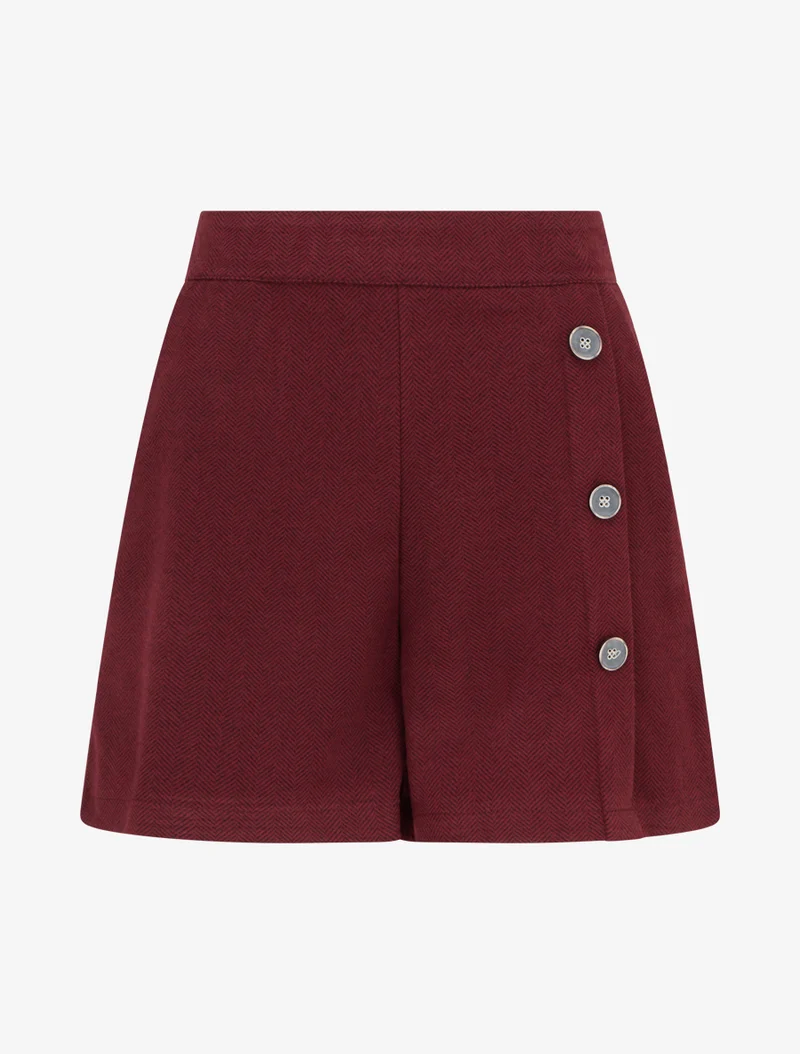 Filzshorts mit hoher Taille und dekorativen Knöpfen - Bordeaux