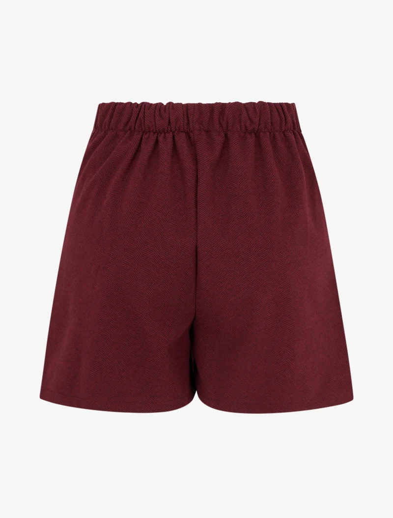 Filzshorts mit hoher Taille und dekorativen Knöpfen - Bordeaux