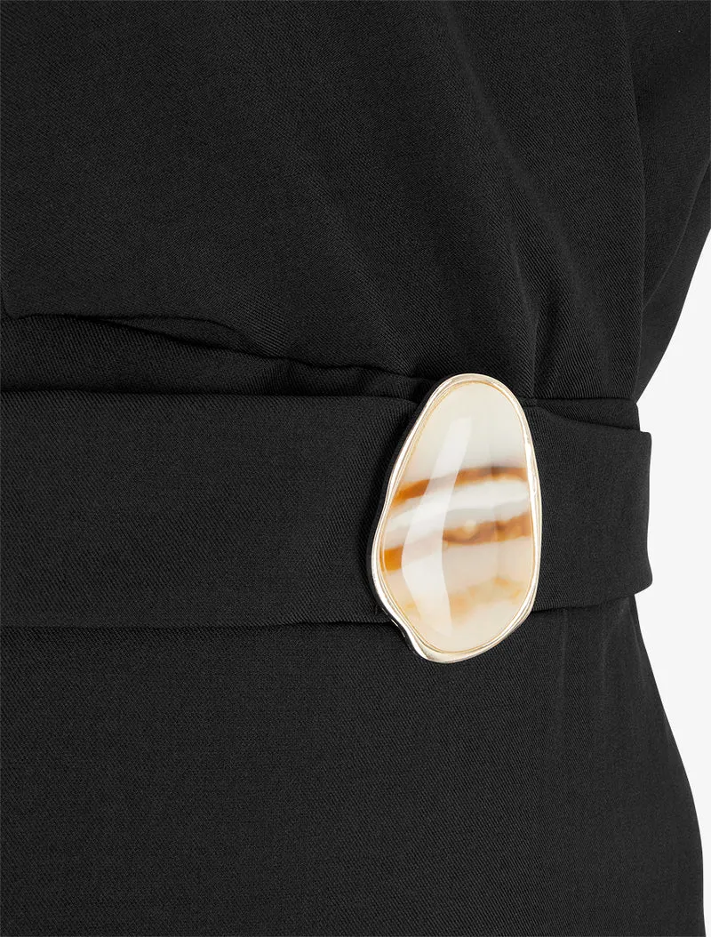 Ärmelloses Skaterkleid mit Schmuckgürtel - Schwarz