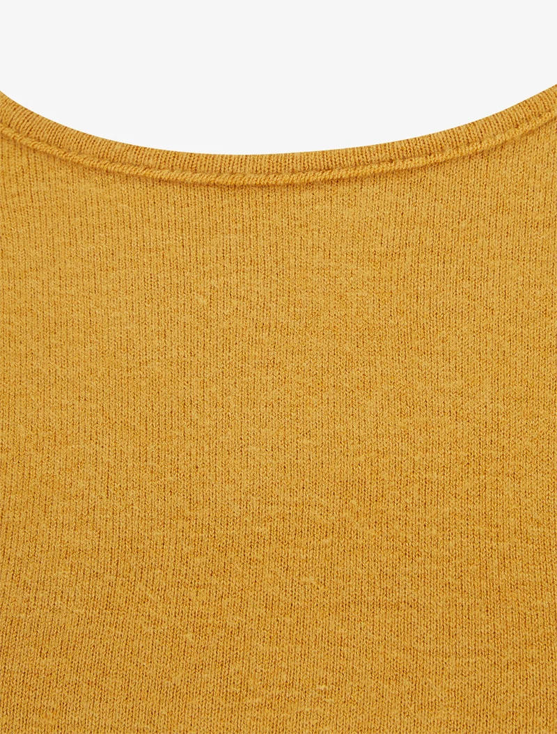 Gerades Kleid aus Strick und Wildleder mit langen Ärmeln und Reißverschluss - Senf