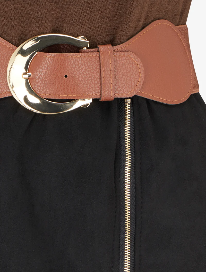 Gerades Kleid aus Strick und Wildleder mit langen Ärmeln und Reißverschluss - Braun/schwarz