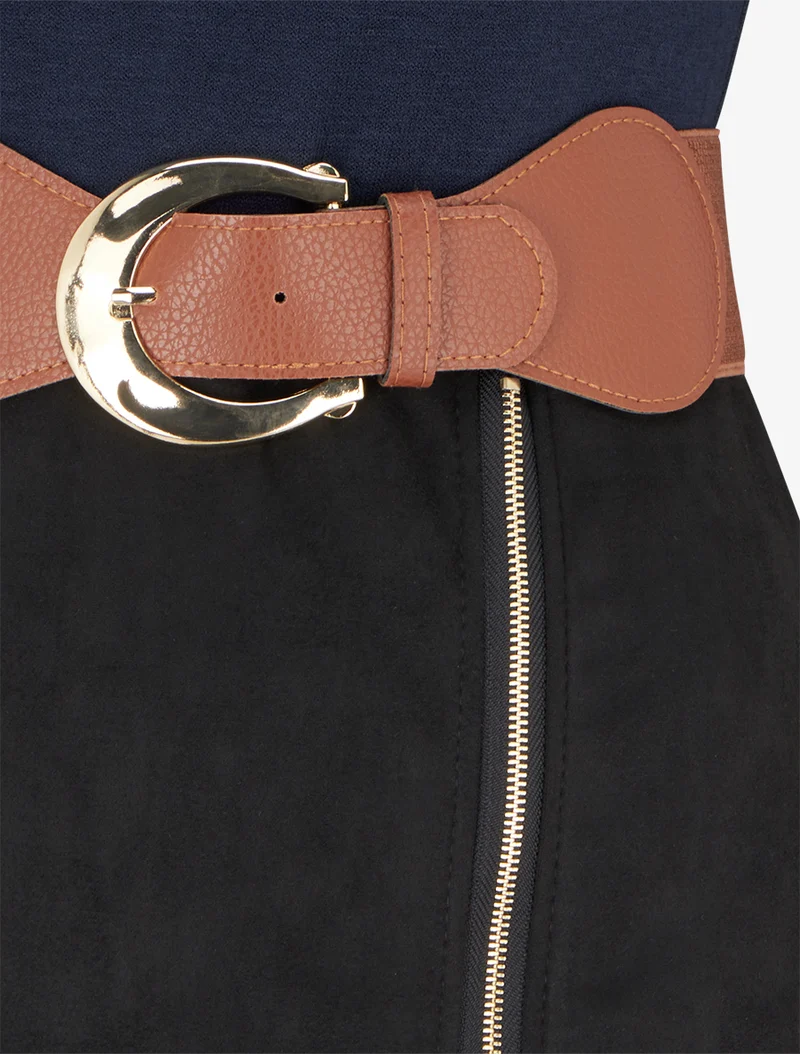 Gerades Kleid aus Strick und Wildleder mit langen Ärmeln und Reißverschluss - Marine/schwarz