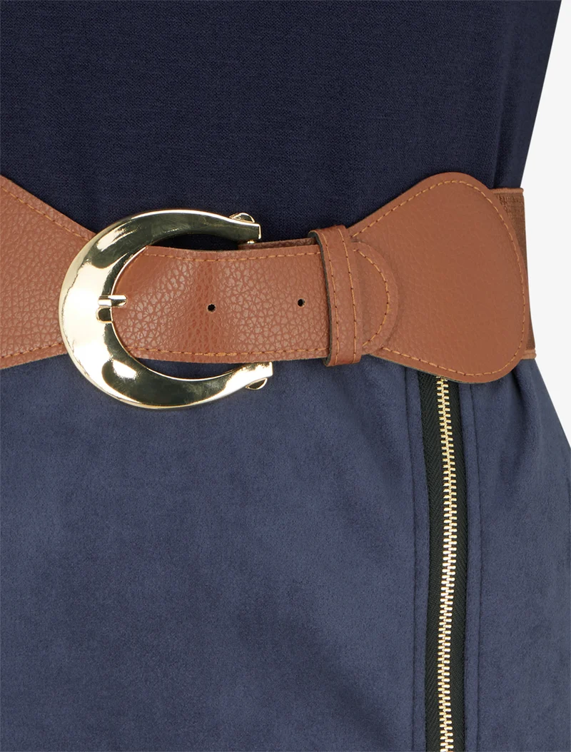 Gerades Kleid aus Strick und Wildleder mit langen Ärmeln und Reißverschluss - Marine