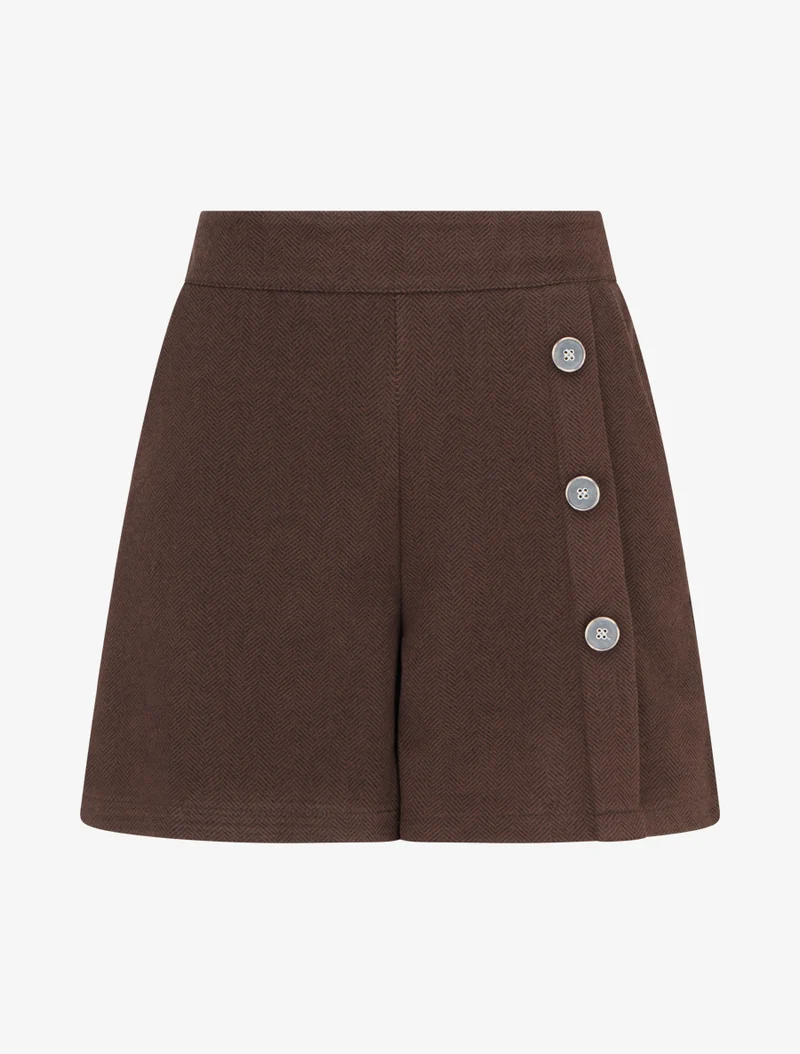 Filzshorts mit hoher Taille und dekorativen Knöpfen - Braun