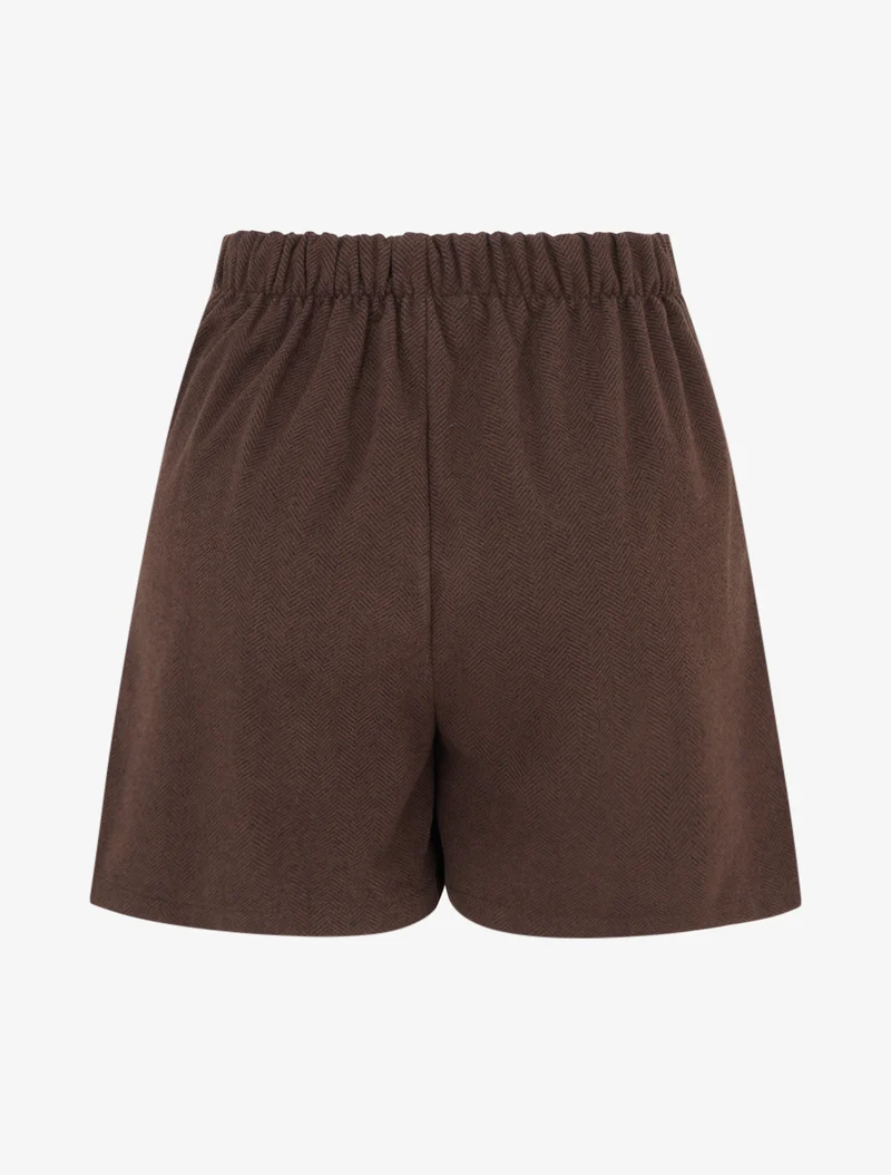 Filzshorts mit hoher Taille und dekorativen Knöpfen - Braun