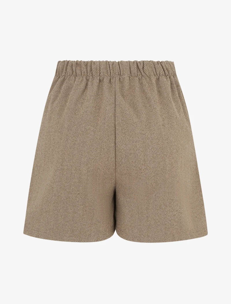 Filzshorts mit hoher Taille und dekorativen Knöpfen - Beige