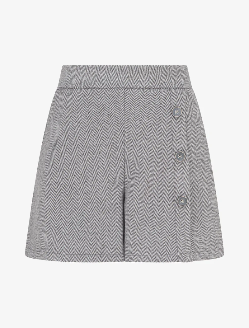 Filzshorts mit hoher Taille und dekorativen Knöpfen - Grau