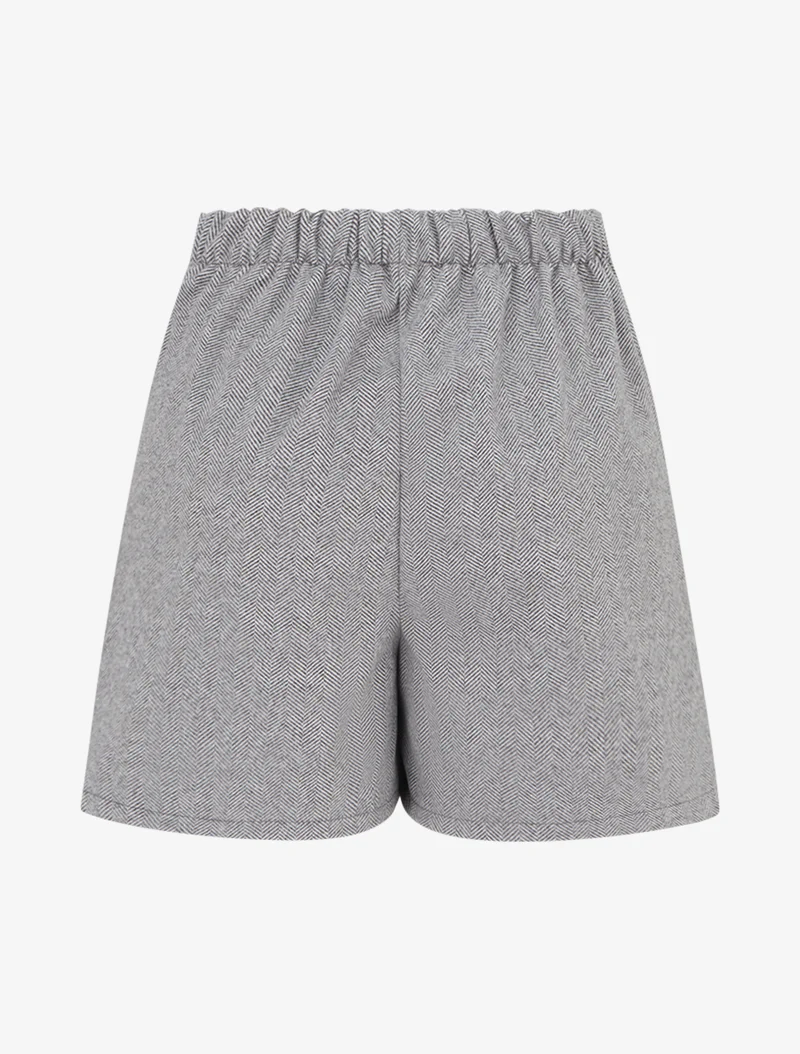 Filzshorts mit hoher Taille und dekorativen Knöpfen - Grau